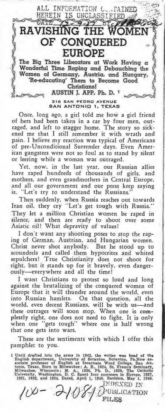The Ravishing Of Women Of Conquered Europe (1946) by Austin J. App