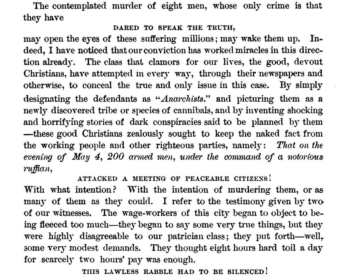 August Spies: "The contemplated murder of eight men, whose only crime is that they have DARED TO SPEAK THE TRUTH...